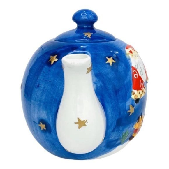 Santa Claus Christmas Pottery Vintage Hand Painted Ceramic Teapot With Lid - Picture 3 of 10